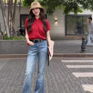 衬衫 KATTERLLG复古港风Polo领草莓波点短袖 女夏设计感独特别致修