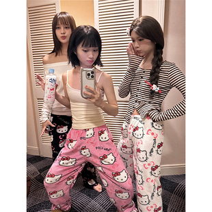 kitty猫睡裤女冬季新款珊瑚绒加厚保暖法兰绒美式家居裤可外穿ins