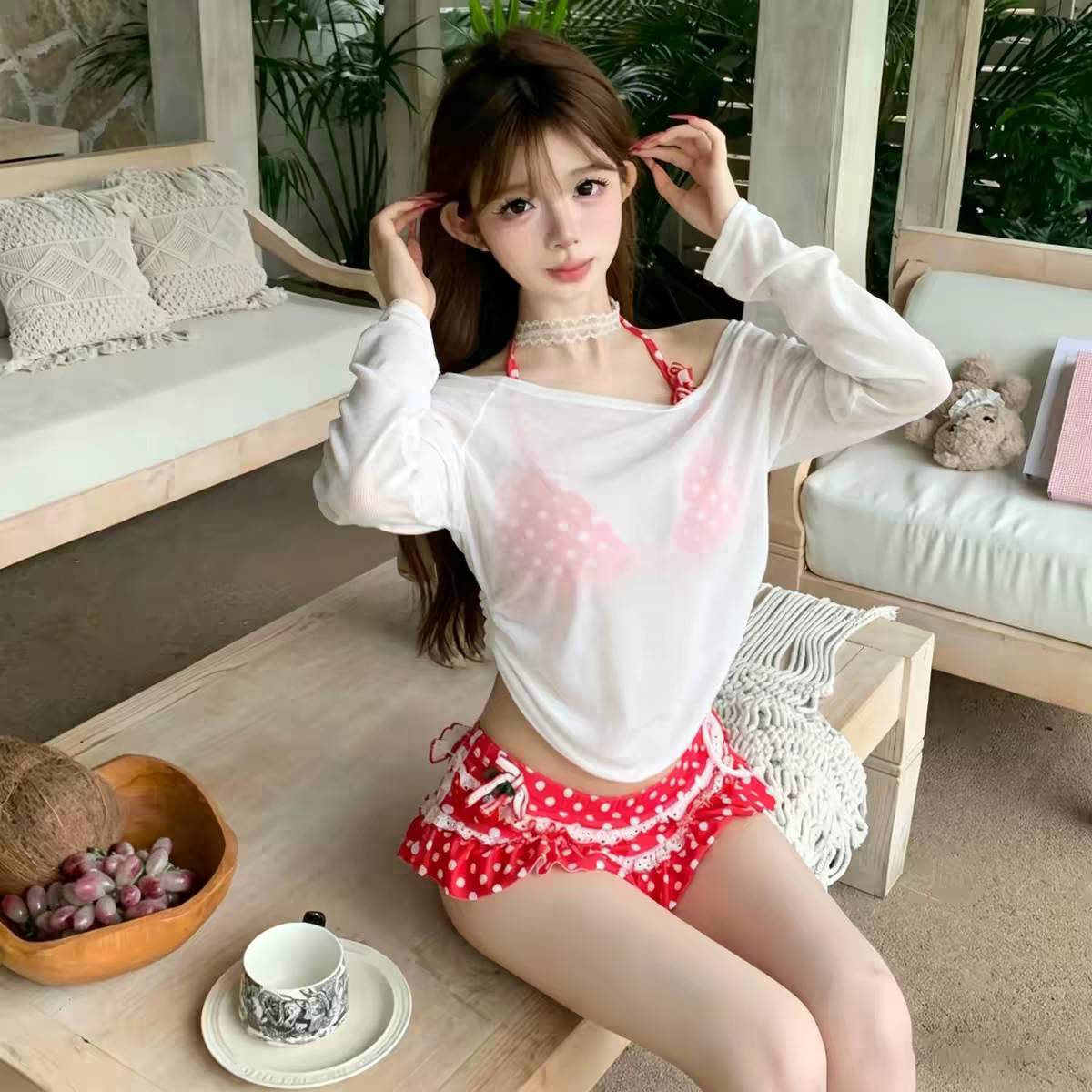 小樱桃比基尼泳衣女三件套纯欲