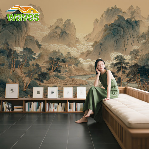 3d墙纸现代宋氏美学国画山水壁画