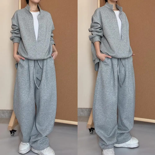 春季男女同款假两件运动套装