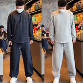 秋冬新款 子两件套 宽松百搭圆领卫衣裤 加绒松弛感休闲运动套装 男士