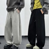 新款 男士 加绒加厚直筒休闲裤 冬季 宽松百搭洗水喷马骝渐变弯刀卫裤