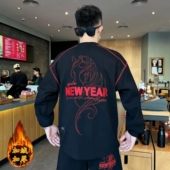 潮牌刺绣马年新款 冬季 加绒加厚圆领卫衣男士 印花宽松百搭情侣上衣