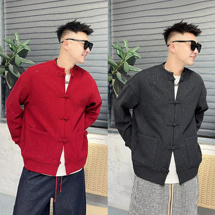 马年新款红色本命年糯米绒开衫卫衣男女同款满天星国风盘扣外套男