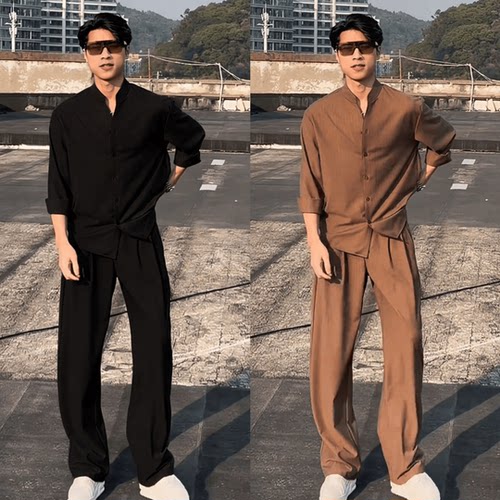 夏季莫代尔冰丝男运动套装