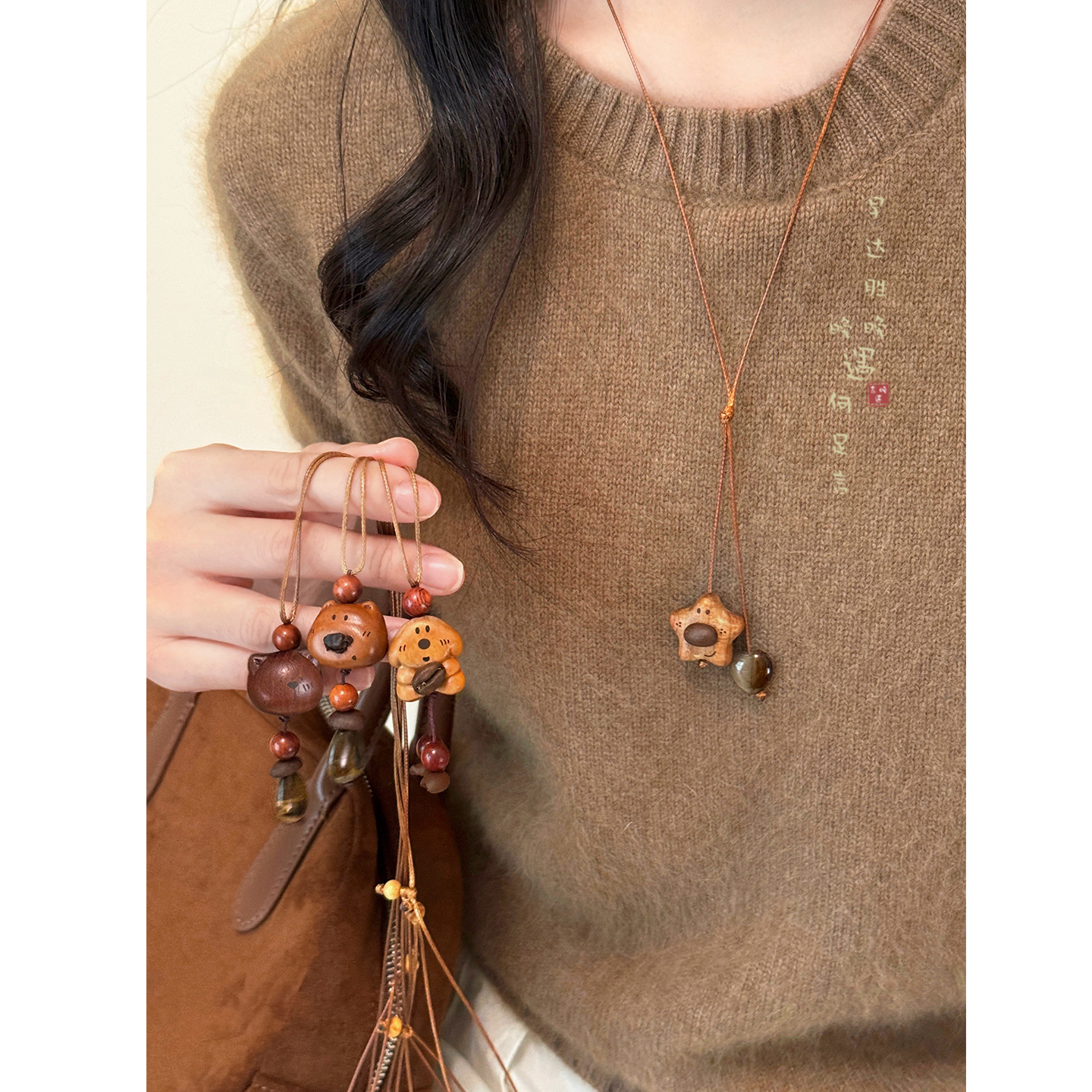 虎眼石小熊狗狗项链小众设计