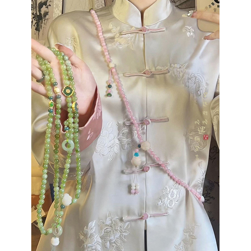 民族风串珠流苏长款斜挎链女新中式国风菩提项链复古古风装饰配饰