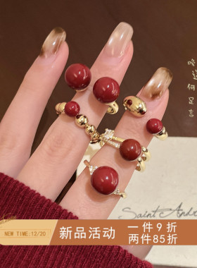 安可拉红色开口可调节戒指小众