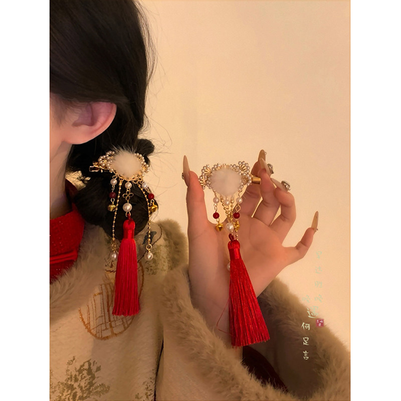 新年红色流苏蝴蝶结毛绒发夹女新中式古风汉服儿童发饰侧边夹国风,饰品/流行首饰/时尚饰品新,发饰,淘宝优惠券,粉丝福利购,淘宝优惠卷