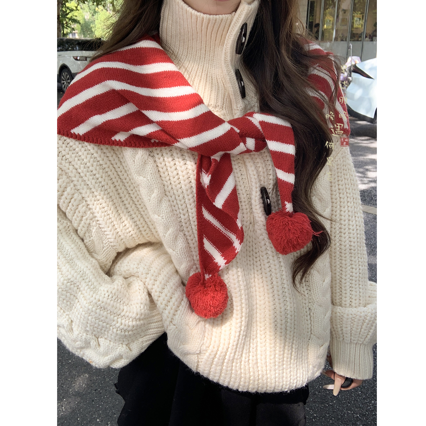 条纹三角围巾韩系高级感披肩