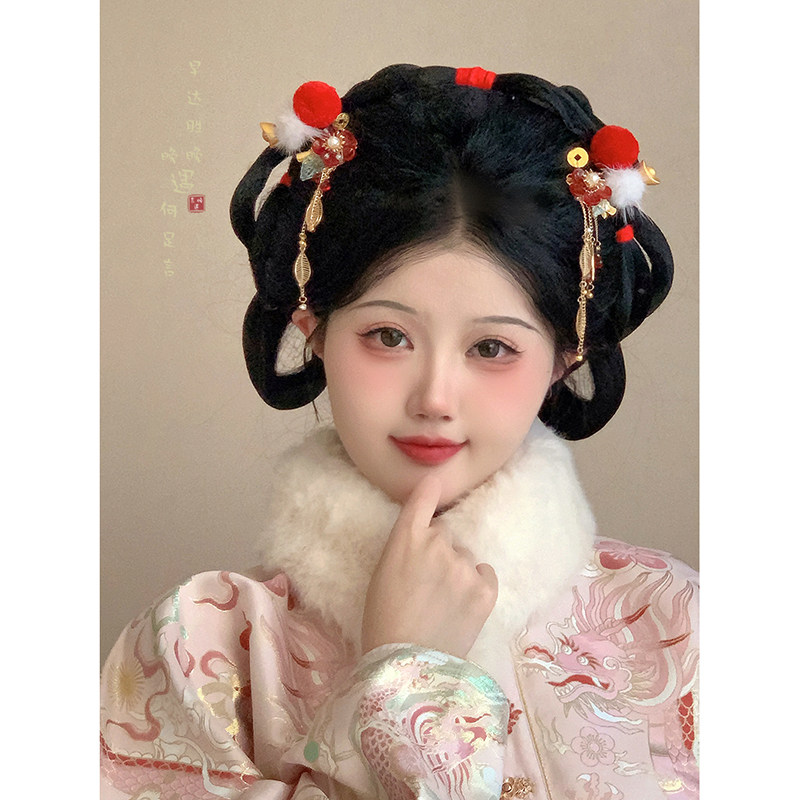 新年红色毛绒流苏发夹女新中式古风儿童侧边夹子前额刘海发饰头饰,饰品/流行首饰/时尚饰品新,发饰,淘宝优惠券,粉丝福利购,淘宝优惠卷