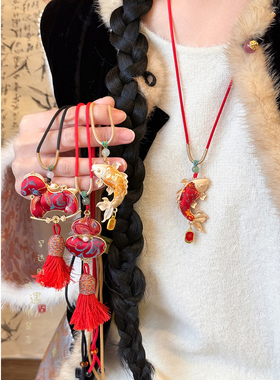 宋锦葫芦锦鲤流苏项链国风毛衣链