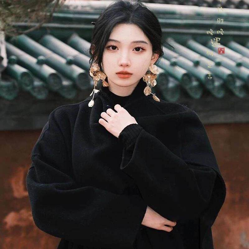 复古金色花朵长款耳环女国风气质欧美夸张耳坠女高级感新娘耳饰品