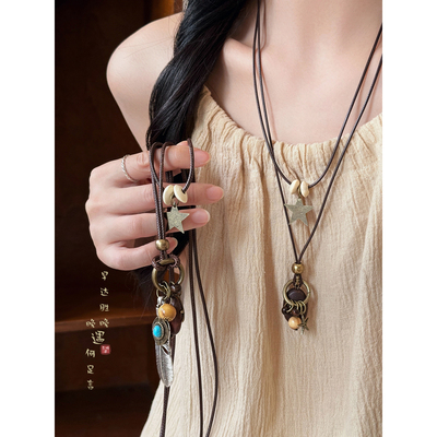 双层星星吊坠项链波西米亚风