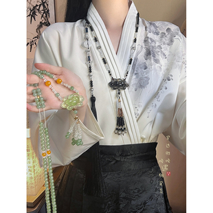 ［叶墨莲］复古背云长流苏璎珞项链新中式长款串珠吊坠马面裙配饰