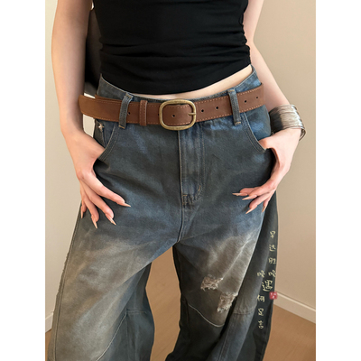 咖色卡扣宽皮带美式复古高级感