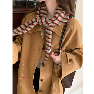 暖冬信物！针织条纹羊绒三角巾围巾女生秋冬季氛围感披肩护颈围脖