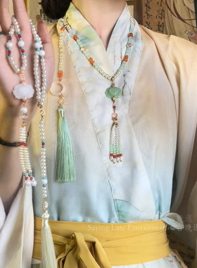 新中式莲花璎珞吊坠项链轻奢小众高级感古风复古民族风马面裙配饰