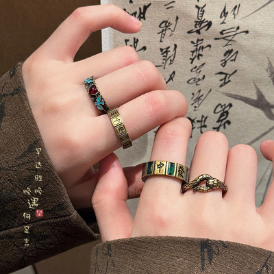 做旧灵蛇戒指复古小众设计感