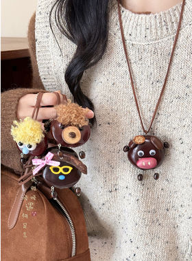 卡通平安豆吊坠项链复古毛衣链