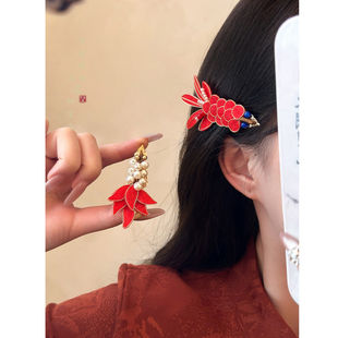 「鸿运锦鲤」国风红色锦鲤发夹女新中式侧边绝美头饰喜庆订婚发饰