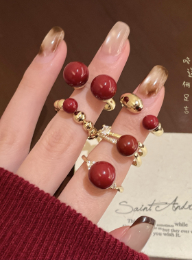 安可拉红色开口可调节戒指小众