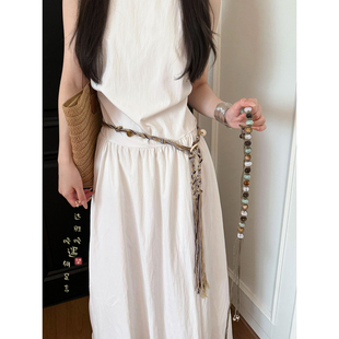波西米亚民族风流苏编织串珠腰带女款复古异域装饰配裙子腰间配饰