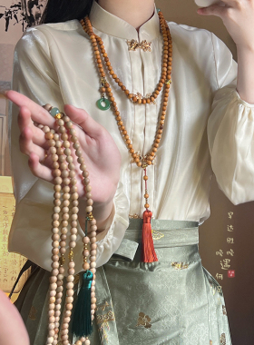 檀木串珠流苏斜挎链中式复古小众