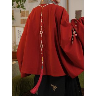 「朱痕赋韵」新中式红色璎珞明制长款背云流苏项链汉服马面裙配饰