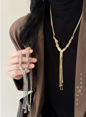 银色流苏蛇骨项链高级感毛衣链