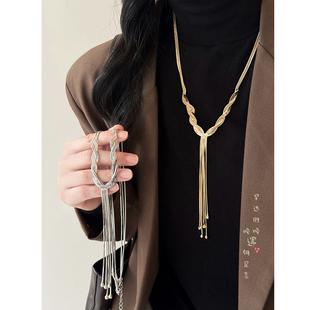 「一帘幽梦」复古金色流苏项链女秋冬长款轻奢现在装饰毛衣链配饰