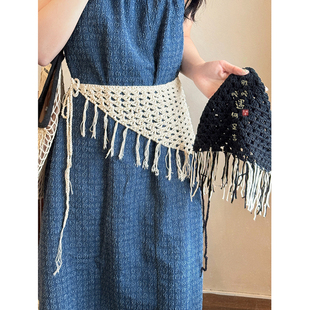 波西米亚风流苏三角巾头巾女腰带屁帘系腰牛仔裤叠穿腰封腰间配饰