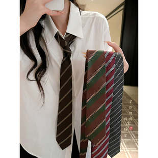 学院风棕色条纹jk手打领带女复古设计感小众休闲衬衫配饰系脖装饰