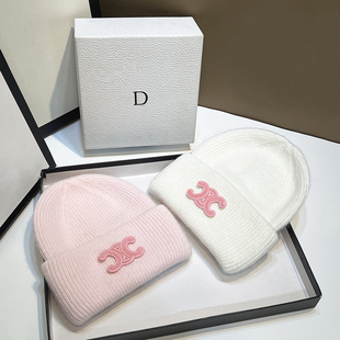 牛货2025新款凯旋门兔毛针织帽冬季加厚保暖护耳毛线帽显白月子帽