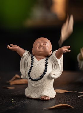 中式禅意可爱小和尚摆件紫砂创意家居客厅博古架装饰陶瓷人物摆设