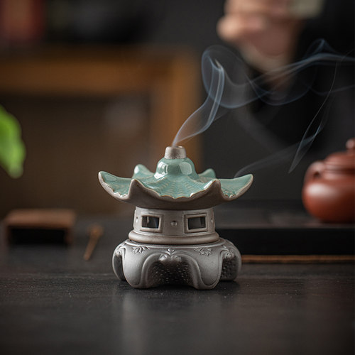 陶瓷古风小亭子盘香炉