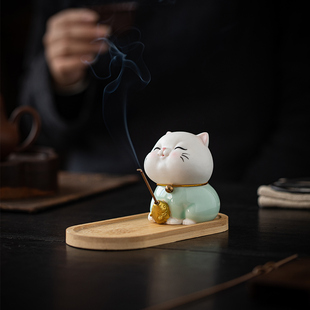 可爱小猫咪线香插高级创意陶瓷小香炉家用室内点线香底座香薰炉