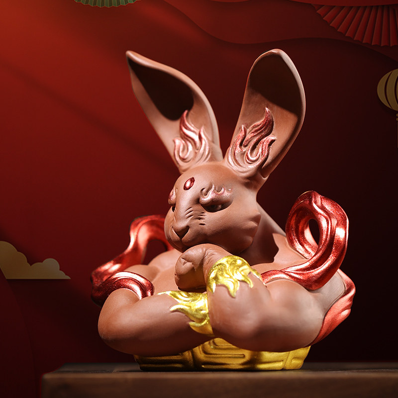 兔神摆件创意招财兔子生肖陶瓷工艺品新中式玄关办公室桌面吉祥物,家居饰品,装饰摆件,淘宝优惠券,粉丝福利购,淘宝优惠卷