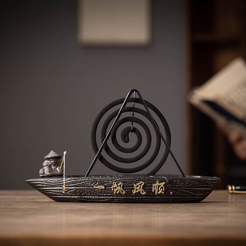 一帆风顺陶瓷大号蚊香炉挂式蚊香架家用室内蚊香接灰盘创意环香炉,家居饰品,香薰炉,淘宝优惠券,粉丝福利购,淘宝优惠卷