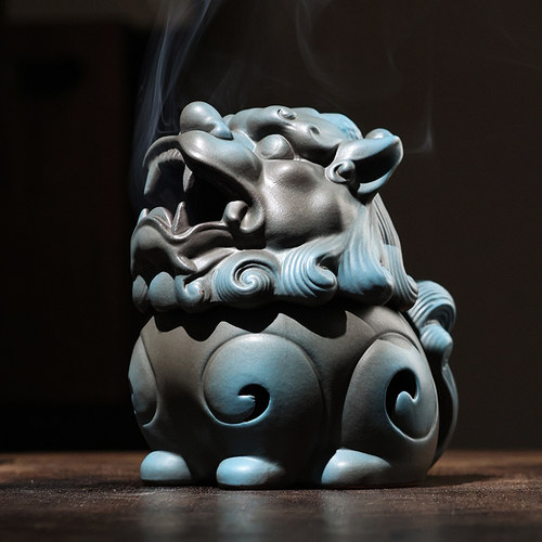 大号陶瓷狻猊盘香炉摆件