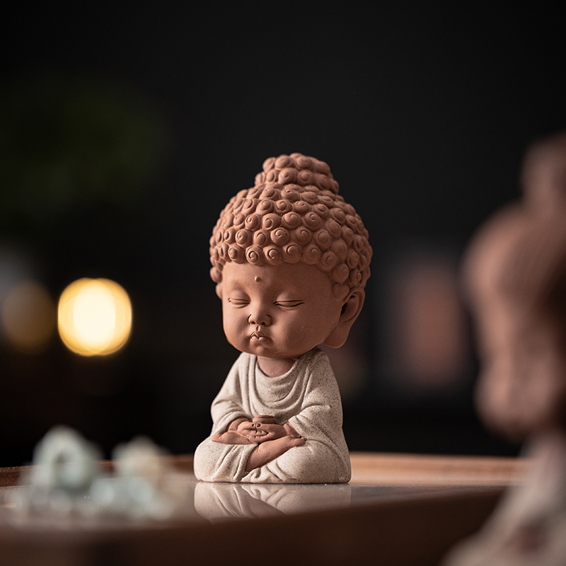 中式陶瓷娑婆三圣摆件可爱宝宝佛禅意家居茶室桌面装饰佛像工艺品