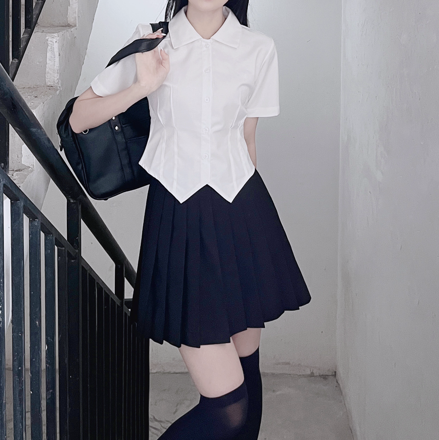 姬物语收腰衬衫日系学院风修身显瘦纯欲白色衬衣jk制服上衣女套装