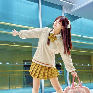 姬物语正版 毛衣JK制服 全棉套头针织V领学院风绣花宽松慵懒风长袖