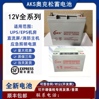 AKS奥克松蓄电池NP-12V24AH38AH65AH100A12A17A消防应急直流屏UPS