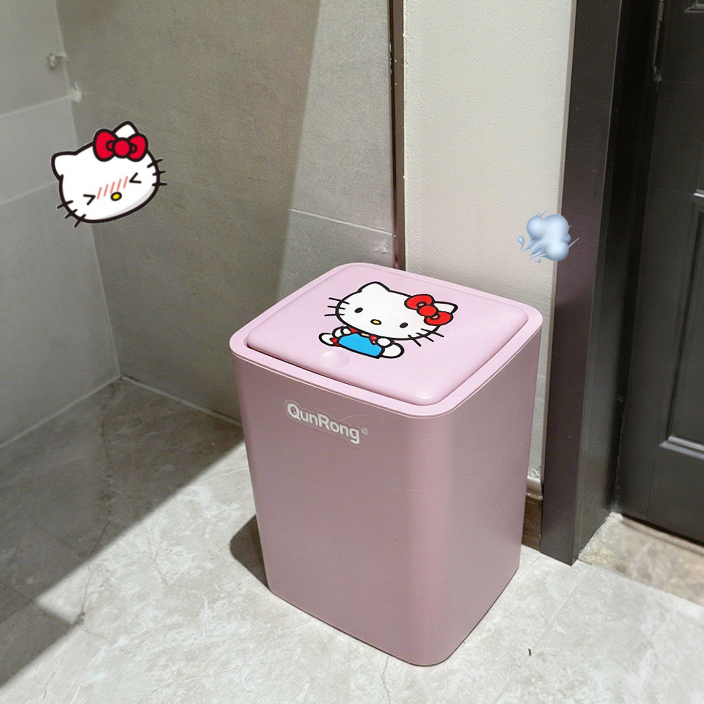 Kitty翻盖垃圾桶按压弹盖家用卫生间厨房大容量多巴胺带盖卫生桶