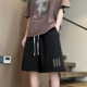 黑色大码 2025美式 潮牌高街三条杠五分裤 男生夏季 宽松休闲 潮牌短裤