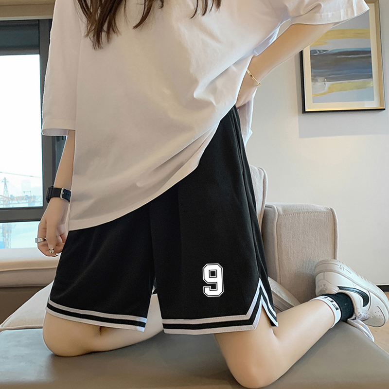 ins篮球裤女学生美式大码短裤夏季五分裤宽松冰丝速干网眼运动裤