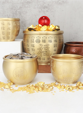 铜缸装饰摆件礼品烟灰缸纯黄铜百