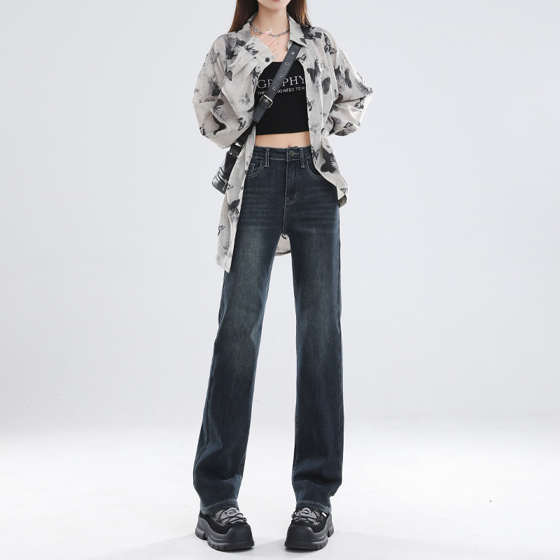 高腰直筒牛仔裤女2025秋季爆款新图柔软舒适质感面料设计感显瘦